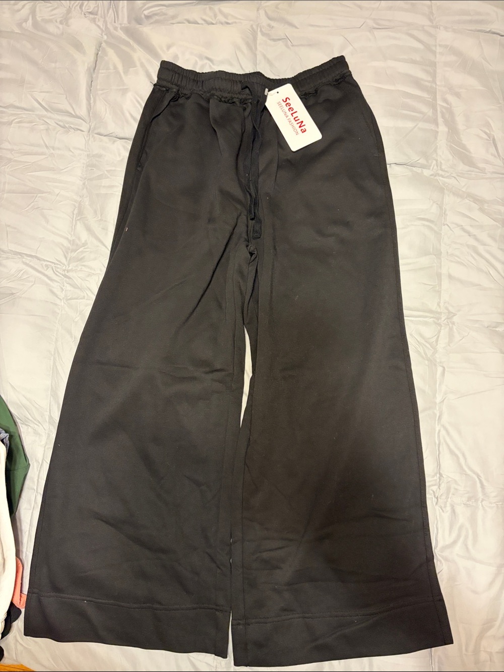 Seduina Black Wide Leg Drawstring Pants